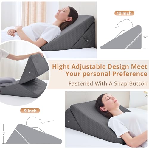 12 Inch Memory Foam Wedge Pillow for Sleep Apnea and Back Pain Relief
